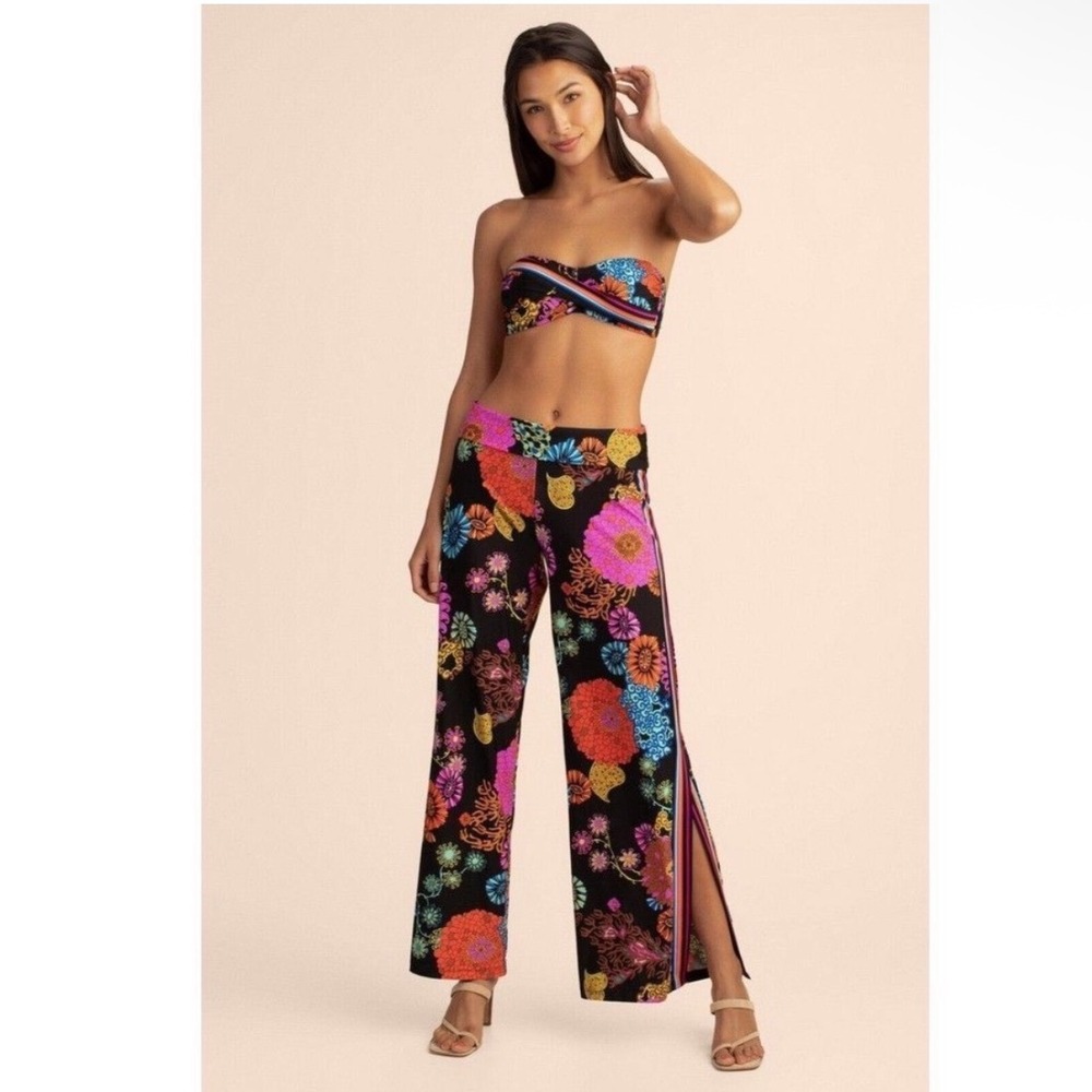 Trina Turk Cover-Up Pants Women Medium Black Electric Reef Floral Retro NWT - Picture 3 of 13